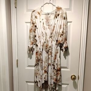 White Birch Cream and Brown Floral Babydoll Dress